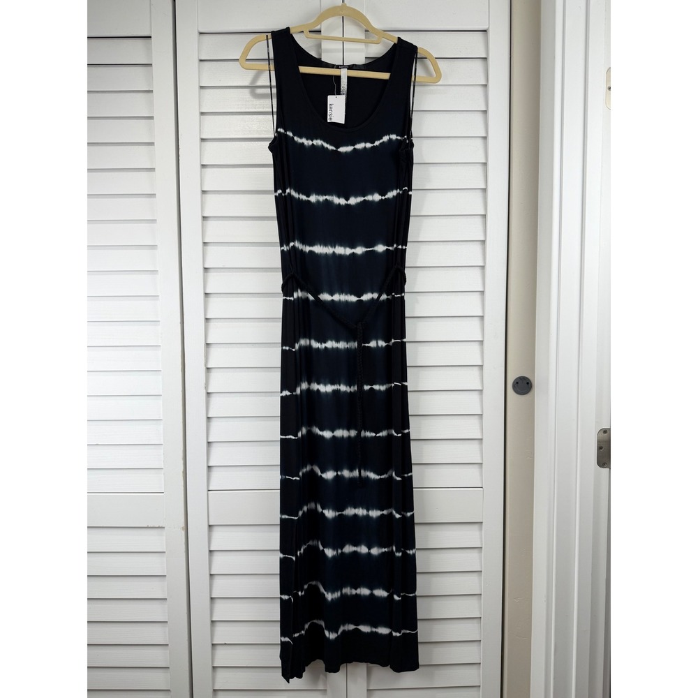 Kensie Maxi Dress L Black Tie Dye Braided Belt NEW